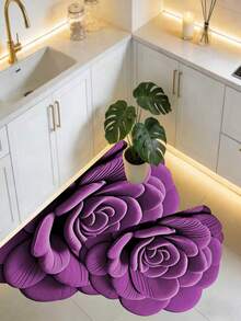 1 pieza Alfombra de baño con flor morada, alfombra de baño, felpudo, alfombra pequeña, alfombra, tapete, decoración del hogar, alfombra de área, alfombra de exterior, decoración del hogar, alfombra de área, alfombra de dormitorio, alfombra lavable - Multicolor - Ver 1