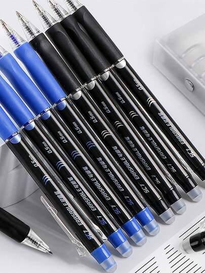 6pcs/Set Erasable Ballpoint Pens, 0.5mm Smooth Writing Tip, With Erasable Rubber Head, Non-Slip Comfortable Grip, Black & Blue Colors, Practical Stationery For Students To Write And Correct Mistakes.