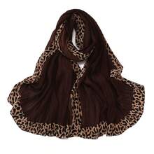 1pc Boho Style Women's Solid Color Hijab, With Leopard Print Border And Pleated Details, Suitable For All Seasons, Versatile, Can Be Used As A Scarf, Headwrap, Cape, Shawl, For Daily Wear Or Special Occasions, Can Also Be Used As A Clothing Accessory, Windproof And Sunscreen.,Beach,Holiday - Multicolor - View 10
