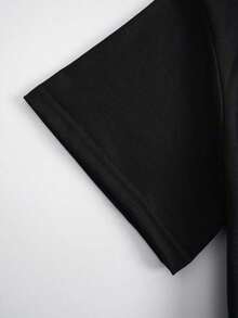 Camiseta casual minimalista para mujer con estampado de periódico, cuello redondo, camisetas gráficas para mujer, estilo vintage urbano, unisex, de algodón, manga corta, cuello redondo, blusas para mujer. blusas.blusas casuales para dama. - Negro - Ver 4