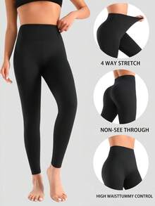 Bộ 3 quần legging cạp cao màu đen trơn dành cho nữ, chất liệu siêu mềm mại, co giãn, không xuyên thấu, thích hợp cho yoga, có cả size thường và size lớn. - Nhiều màu - Xem 5