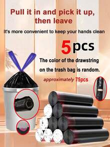 30/75/105pcs Drawstring Trash Bags, Thick Heavy Duty Black Plastic Bags For Home, Kitchen, Bedroom, Bathroom, Hotel, Convenient - A - View 15