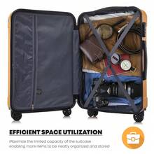 YONSLY 4-Piece Wheeled Suitcase Set With 360° Wheels, Combination Lock, Robust Double Zipper, Mesh Pocket, Soft Rubber Handle, 16/20/24/28 Inch Trolley Suitcase, Hard Shell Carry-On Luggage Set (4-Piece Set, S, M, L & XL) - 橘色 - 查看 6