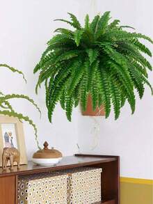 1pc/2pcs/3pcs Artificial Boston Fern Plant, Suitable For Home, Office, Garden, Porch, Farmhouse Decor, Plastic Realistic Green Plant, Suitable For Wedding, Anniversary, Holiday Decoration, All-Season Spring & Summer Decor, Can Be Hung For Display, Indoor & Outdoor Use, Excluding Planter (Plant Only, No Planter) Large Artificial Boston Fern, 34-Inch Large Fake Greenery Plant, Outdoor Artificial Green Plant, Suitable For Outdoor, Home & Office - Green - View 2