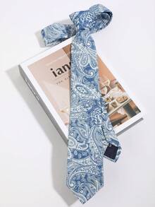 1条男士休闲棉质领带，融合了西部佩斯利花纹和东方莲花图案，适合日常佩戴。 - 彩色 - 查看 4