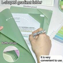 Vibrant Ombre L-Shaped File Folder, Durable Material, Large Capacity For Exam Papers Organization, Suitable For School Supplies, Office And Home - Transparent Plastic File Bag With Label Slot | Essential Back-To-School Tool - Multicolor - View 3