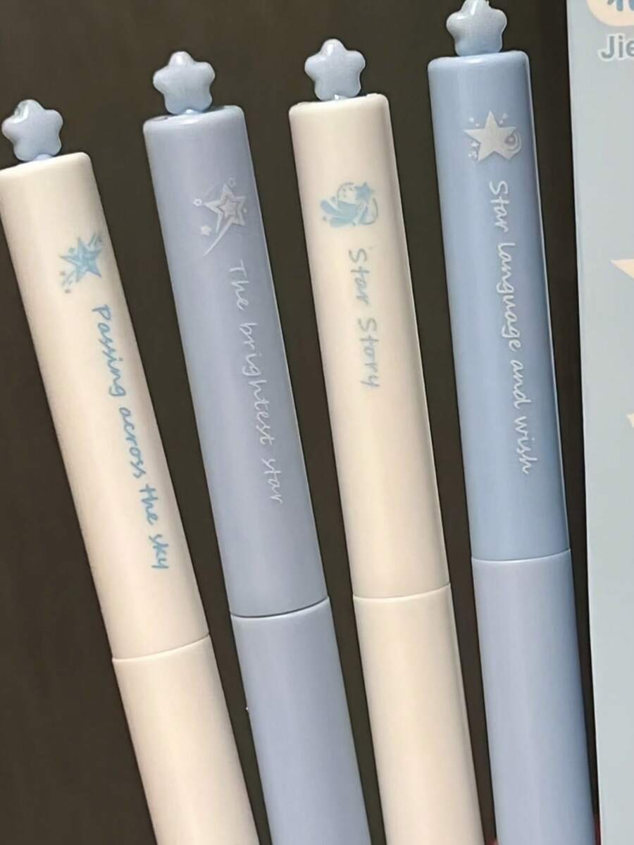 Bộ 4 bút bi gel hình ngôi sao xoay, ruột bút xoay có ngôi sao xanh bật ra khi xoay, văn phòng phẩm hoạt hình dễ thương, sáng tạo dành cho học sinh viết và đánh dấu văn phòng, kiểu dáng bán chạy.