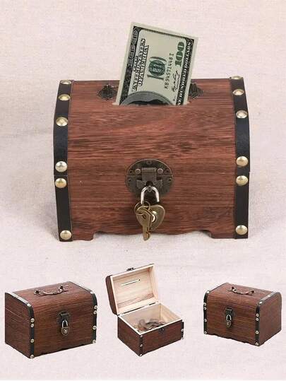 Butterfly Clasp Style "Love Lock" Wooden Piggy Bank