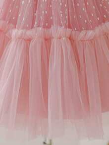 Young Girls Elegant Ruffle Mesh Floral Cake Dress, Suitable For School Dances, Birthday Parties - Pink - View 10