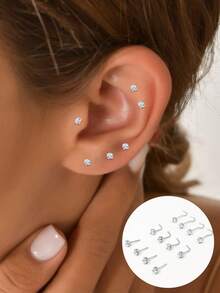 1 chiếc khuyên tai hình môi bằng bạc sterling 925 đính đá Zirconia, trang sức xỏ khuyên cơ thể thanh lịch, cá nhân hóa, quà tặng cho phụ nữ. - Bạc - Xem 1
