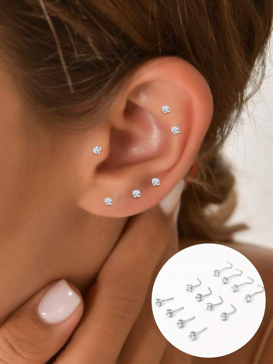 1 chiếc khuyên tai hình môi bằng bạc sterling 925 đính đá Zirconia, trang sức xỏ khuyên cơ thể thanh lịch, cá nhân hóa, quà tặng cho phụ nữ. - Bạc - Xem 1
