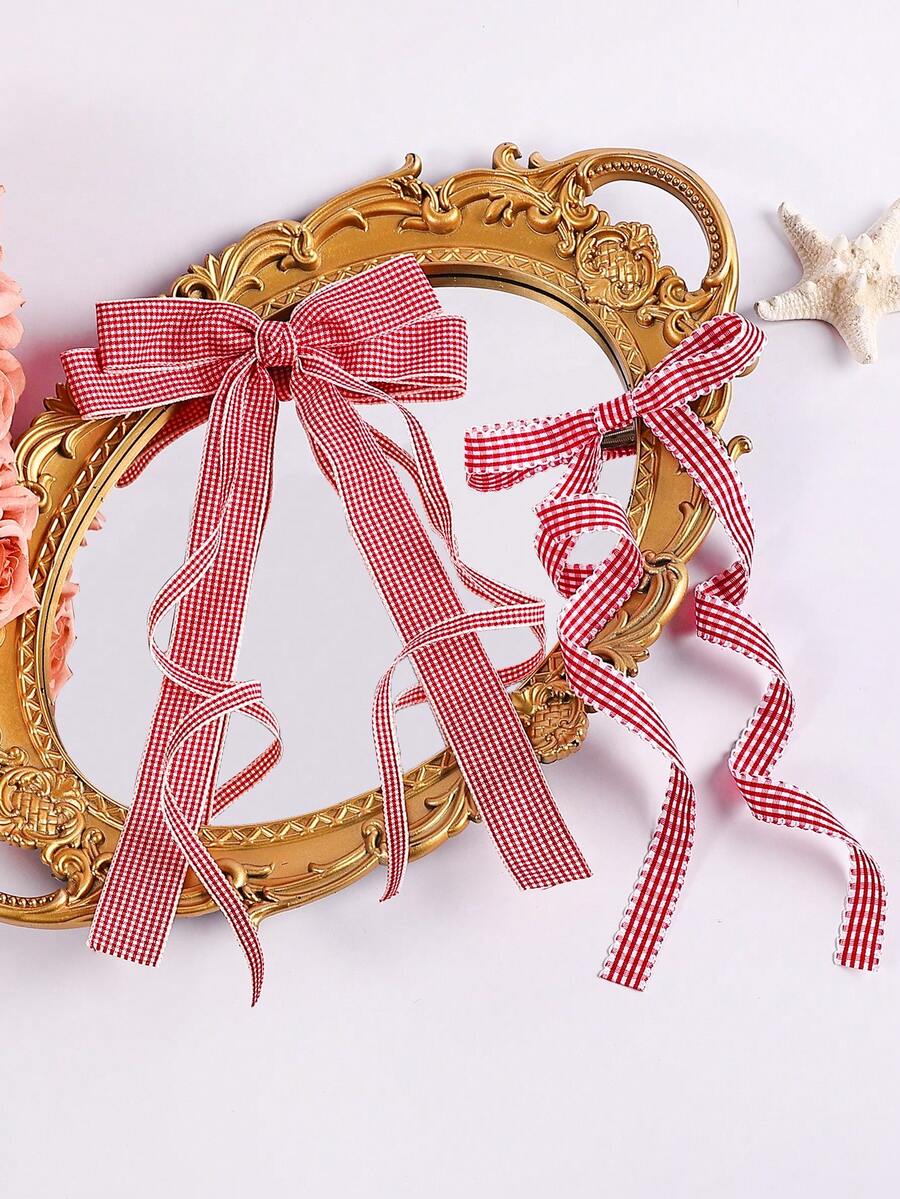 1对蝴蝶结发夹，侧刘海夹，公主蝴蝶结发饰 - 玫紅色 - 查看 1