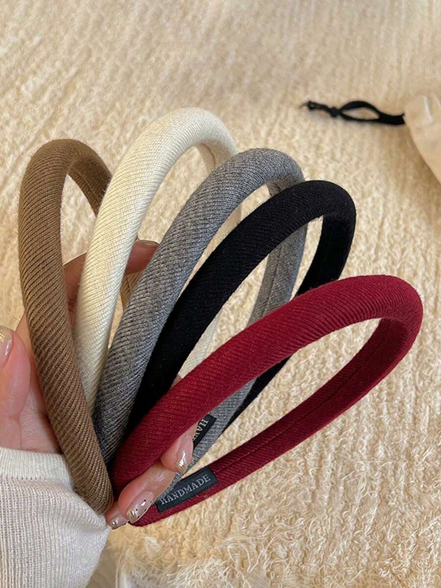 5pcs Women's Knitted Headbands, Colors Include Red, Black, White And Brown. High-End Minimalist Solid Color Headbands, Versatile For Daily Wear, Hairstyles, Makeup, Outfit Matching And Hair Accessories - Multicolor - View 1