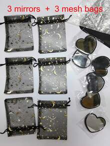 12件套黑色心形星月图案透明便携塑料化妆镜套装 | 复古优雅镜子礼品及DIY工艺品 - 多色 - 查看 13