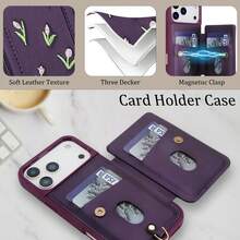 [Popular Item] New Korean Design, Luxurious Hand-Stitched Crossbody Chain Coin Purse/Card Holder Smartphone Case Compatible With IPhone 17/17pro/17promax/16/16pro/16promax/15/15pro/15promax/14/14pro/14promax/13/13pro/13promax/12/12pro/12promax. Protective Case For Women. High-Quality And Delicate, Waterproof, Shockproof, Drop-Proof, And Scratch-Resistant. A Perfect Gift For Your Girlfriend. - Purple - View 2