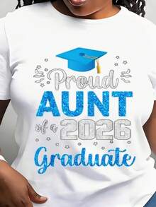 Proud Aunt Of A 2026 Graduate Graduation Cap Design Women's T-Shirt Sparkle Blue And Silver Print Celebratory Gift For Family Member - 白色 - 查看 1