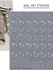 12pcs/Set 3D Bronzing Sun Moon Nail Art Stickers Decals Holographic Silvery Stars Line Designs DIY Manicure Y2K Nail Sliders - Silver - View 6