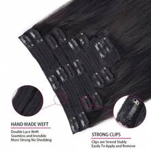 Clip In Hair Extensions Real Human Hair Natural Black Colored Human Hair Extensions Clip Ins 22 Inch Double Weft Straight Human Hair Clip In Extensions #1B 8Pcs 100g - Natural Black - View 7