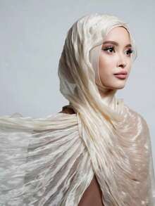 1件优雅休闲纯色褶皱绉纱卷发头巾，用途广泛，可用作头巾、头巾、披肩，透气防晒，适合日常佩戴、祈祷、旅行、夏季海滩度假，四季皆宜，是您每日穿搭的理想之选。 - 彩色 - 查看 12