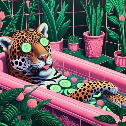 1件装DIY快乐豹子沐浴5D钻石画套装，[30*30厘米/11.8*11.8英寸] [40*40厘米/15.7*15.7英寸]，适合成人初学者DIY马赛克钻石画，全钻手工爱好，可作客厅、卧室、办公室墙面装饰，也可作为送给家人和朋友的惊喜礼物，无框