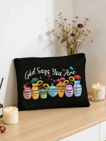 1 pieza Bolsa de maquillaje cristiana inspiradora | "Dios dice que eres único" Estuche cosmético religioso con estampados de versículos bíblicos florales | Organizador de viaje multifuncional con cremallera y portátil | Multicolor | Para uso diario/viaje/campus | Adecuado para uso diario, viajes, vacaciones, viajes de negocios, transporte y vida universitaria | Regalo perfecto para mujeres en días festivos/Pascua/Día de la Madre/Día de la Independencia/Temporada de bodas/Temporada de graduación/Aniversarios