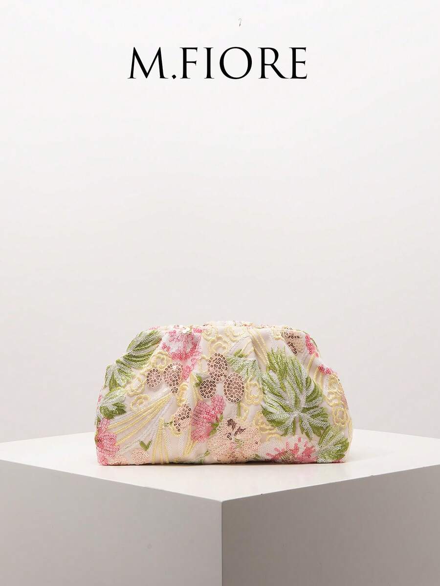 Túi xách cầm tay xếp ly đính sequin và thêu hoa, thích hợp cho các buổi dạ hội, tiệc tùng, dạ tiệc, đám cưới, phụ kiện thanh lịch dành cho nữ, quà tặng cho phái nữ. - Nhiều màu - Xem 1