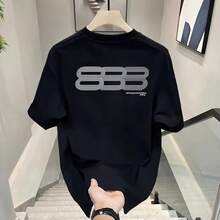 Nueva camiseta popular de manga corta para hombre, de algodón puro de alta calidad, estilo urbano americano de verano, moderna y elegante, holgada y casual para jóvenes. - [Tres 888 antes y después] Negro - Ver 3