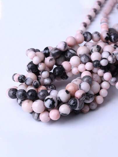 1串天然粉色斑马纹珠子，圆形散珠，适用于珠宝制作、DIY能量石手链，尺寸：4、6、8、10毫米