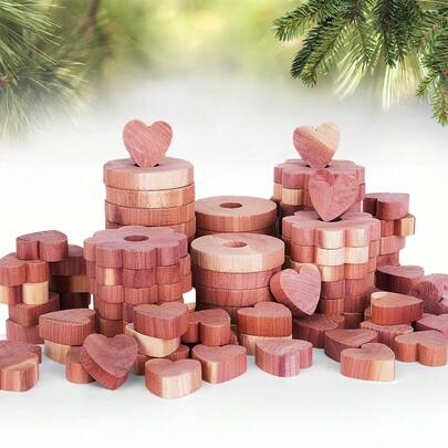 20pcs/Set Heart-Shaped Natural Cedarwood Blocks, 100% Pure Cedarwood Rings, Cedarwood Wardrobe Rings, Flower-Shaped Garment Protectors, Wardrobe Fragrance, Moth Repellent Rings, Moisture Absorbing & Anti-Pollution, Moth & Insect Resistant, Suitable For Clothing, Storage Boxes, Shoe Boxes, Drawers, Home, Bathroom & Wardrobe