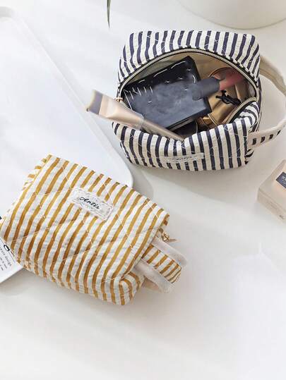 1个简约条纹化妆包，大容量化妆品收纳袋，家用旅行两用，拉链化妆包，旅行洗漱包，旅行必备家居用品收纳袋，泡沫绗缝化妆手提包配件包，美甲包，化妆包，洗漱包，桌面收纳包，化妆包，化妆包，护肤包