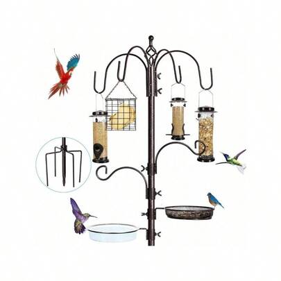 6Hook Bird Feeding Station Kit Wild Bird Feeder Stand Pole MultiFeeder Kit Stand With 4 Feeders Bird Bath And Mesh Tray 94 Inch