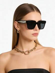 Gafas de sol de mujer con marco negro, protección UV, estilo de playa de verano - Negro - Ver 1