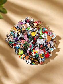 [5枚/10枚/20枚/30枚/40枚/50枚/60枚/70枚/80枚/90枚/100枚] 卡通人物胸针随机组合套装 - 时尚哥特复古朋克珐琅徽章，英文标语字母胸针，可别在衬衫、包包和外套上 - 英文标语锌合金翻领别针，休闲装扮的完美之选，也是馈赠亲友的理想礼物 - 彩色 - 查看 4