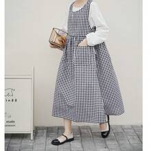 1 chiếc tạp dề kẻ caro, kiểu Nhật Bản, chất liệu cotton nguyên chất, không tay, thắt eo, có hai túi, chống dầu mỡ, thích hợp cho việc làm bánh, tụ họp, tiệc tân gia, nhà bếp, làm hoa, mọi mùa. - Đen trắng - Xem 4