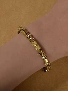 1 chiếc vòng tay thép không gỉ mạ vàng 18K cao cấp kiểu cổ điển, phong cách đường phố Hip Hop dành cho nam giới, phù hợp để đeo hàng ngày, dự tiệc, lễ hội âm nhạc, làm quà tặng thời trang. - Vàng - Xem 4