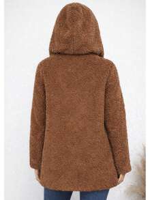 Women's Teddy Coat With Hood And Pockets | Warm, Casual, Fleece-Lined Winter Jacket - Rỉ Nâu - Xem 3