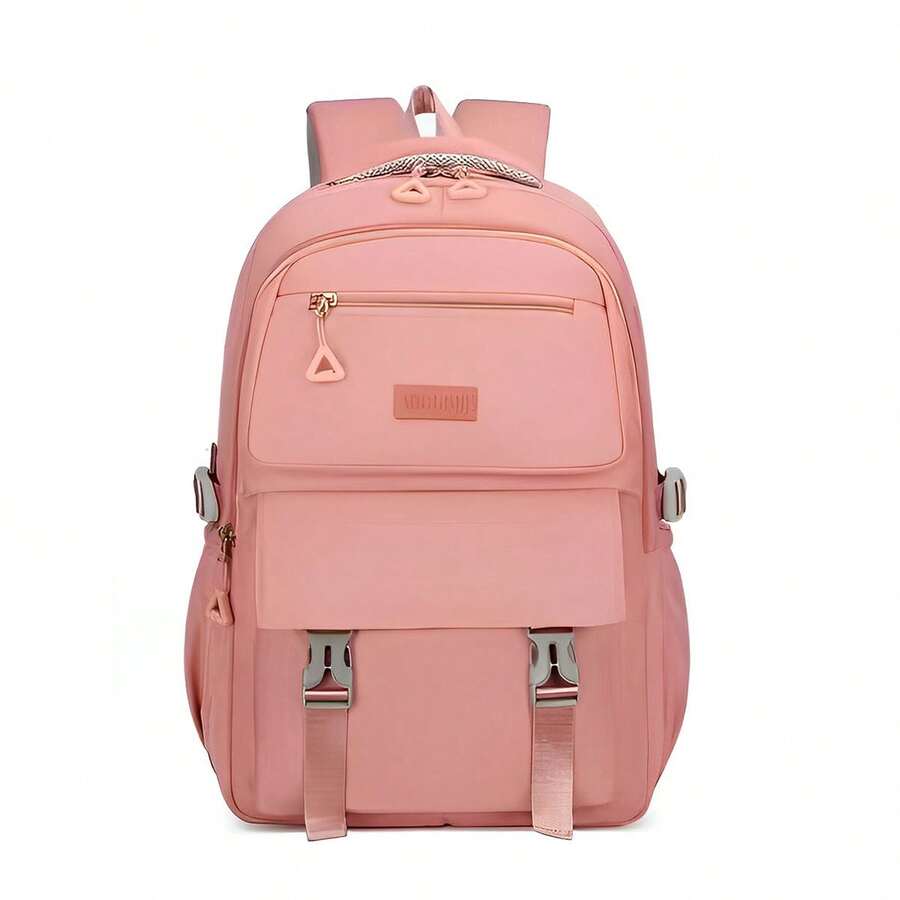 Mochila Feminina Moda Casual Escolar Impermeável Grande Capacidade Adolescente - Rosa chiclete - Visão 1