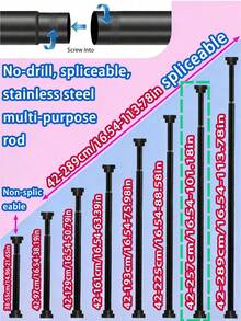 Extra Long Stainless Steel Curtain Rod, Shower Curtain Rod, Curtain Rod, Wardrobe Hanging Rod, Extendable Rod, Laundry Drying Rod, Hanging Rod, Bracket, Kitchen Utensil Storage Rod, Curtain Rod, Adjustable Length, Shower Curtain Rod, Simple Extendable Rod For Kitchen, Bathroom Cabinet, Shoe Rack - Multi-functional Stainless Steel Telescopic Pole - Black - View 19