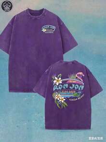 (230 Pure Cotton T-Shirt) Men's T-Shirt, Surf Shop Graphic T - Shirt,Street Style-HD07 - 紫色 - 查看 3