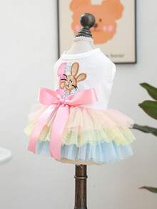 1件宠物服装，可爱浪漫兔子薄纱连衣裙，适合小型犬猫，复活节彩虹兔子服装系列 - 彩色 - 查看 9