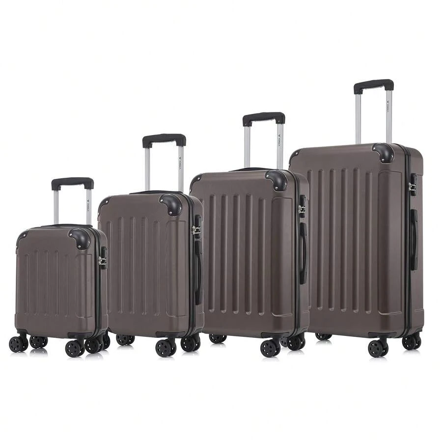 YONSLY 4-Piece Wheeled Suitcase Set With 360° Wheels, Combination Lock, Robust Double Zipper, Mesh Pocket, Soft Rubber Handle, 16/20/24/28 Inch Trolley Suitcase, Hard Shell Carry-On Luggage Set (4-Piece Set, S, M, L & XL) - 棕色 - 查看 1