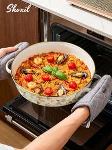 shoxil 1pc Multi-Functional 11-Inch Extra-Thick Enamel Pan, Frying Pan With Double Handles And Lid, Baking Pan, Serving Tray, Suitable For Kitchen Use, Guest Serving, Afternoon Tea And Camping - Tray - View 6