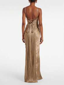 Prom Maxi Dresses Birthday Dress Summer Outfits Vestidos Elegantes De Mujer Wedding Guest Dress Champagne Gold Satin Corset Maxi Dress – Spaghetti Strap Pleated Bodycon Formal Gown For Wedding Guest Graduation Prom Music Festival Pleated Bronzing Lace-Up Dress Casual Party Women's Dress Skirt - Vàng - Xem 3
