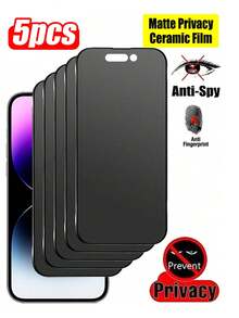 5pcs Ceramic Matte Anti-Peeping Screen Protector, Ceramic Matte Texture, Smooth Touchscreen, Obvious Side Privacy Protection, Water/Sweat Resistant Coating, Compatible With IPhone 17E/17 Pro Max/17 Pro/17 Air/17/16 Pro Max/16 Pro/16 Plus/16/15 Pro Max/15 Pro/15 Plus/15/14/13/12 And Other Models - Black - View 11