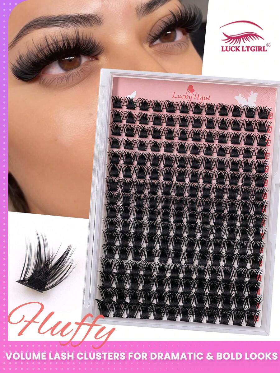 LUCK LTGIRL 192/384/576PCS Voluminous 3D Cluster Lashes DIY Eyelash Extensions C/D Curl 10-16mm Natural 3D Faux Mink Wispy Lashes Voluminous Fluffy Lightweight Soft Reusable - View 1