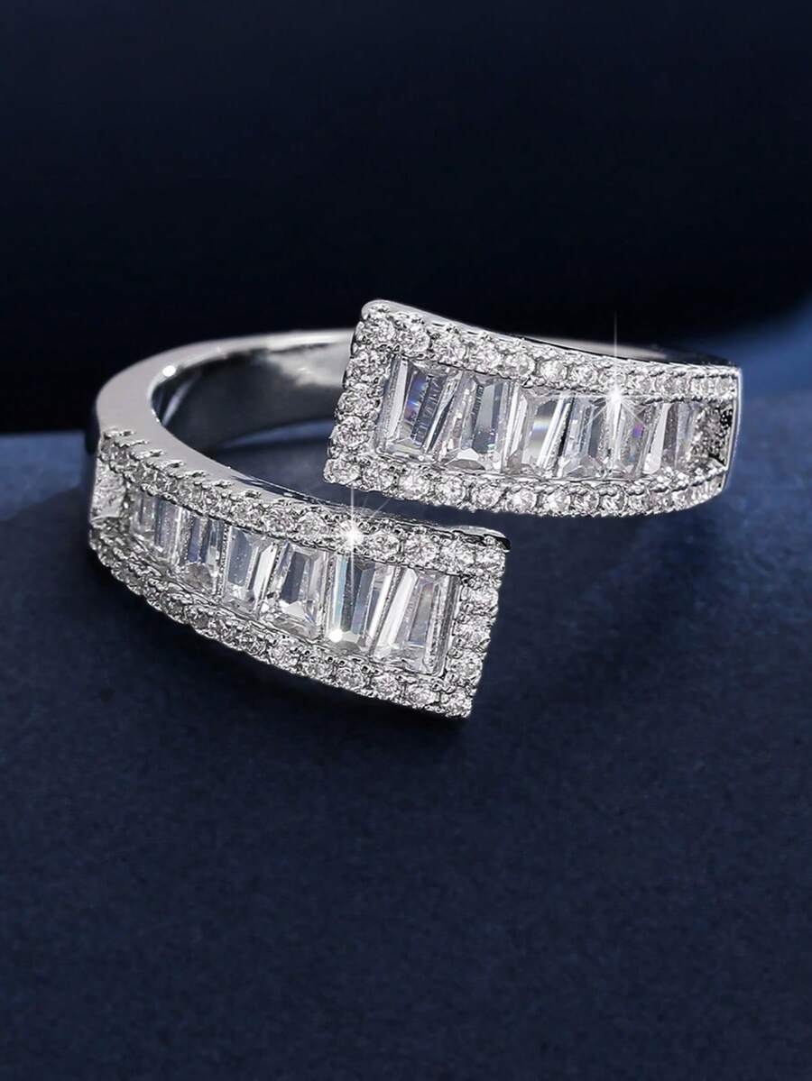1 chiếc nhẫn nữ, đính đá zirconia tổng hợp lấp lánh, thiết kế hở, sang trọng, thanh lịch, cá tính, thích hợp đeo hàng ngày và làm quà tặng.