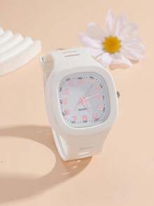 1pc Jelly Square Quartz Watch, Fashionable Timepiece Suitable For Teenagers, Daily Use Or Holiday Gift - White - View 7