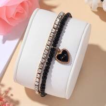 3pcs Fashionable, Simple And Versatile Women's Quartz Watch, Round Dial, Casual And Versatile, Paired With Diamond Studded Heart-Shaped Jewelry Bracelet Set, Suitable For Holidays And Daily Wear - Brown - View 6
