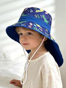 1pc Kids Printed Bucket Hat, Toddler UV Protection Wide Brim Outdoor Beach Hat, Boys Girls Summer Casual Daily Wear - 1PC Printing - View 4