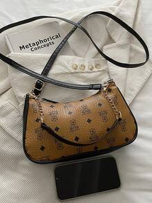 Fashionable Brown Cute Cartoon Bear Pattern Handbag With Detachable Shoulder Strap - Coklat - View 6